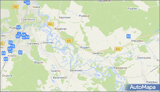 mapa Rogalin gmina Mosina, Rogalin gmina Mosina na mapie Targeo