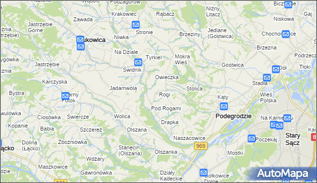 mapa Rogi gmina Podegrodzie, Rogi gmina Podegrodzie na mapie Targeo