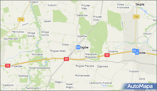 mapa Rogów powiat brzeziński, Rogów powiat brzeziński na mapie Targeo