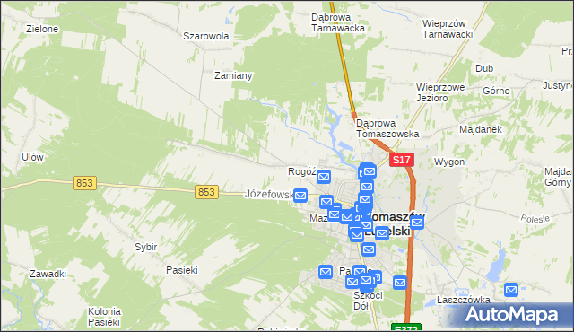 mapa Rogóźno gmina Tomaszów Lubelski, Rogóźno gmina Tomaszów Lubelski na mapie Targeo