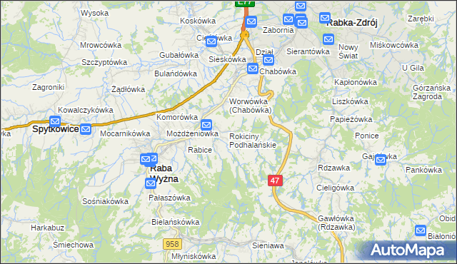 mapa Rokiciny Podhalańskie, Rokiciny Podhalańskie na mapie Targeo