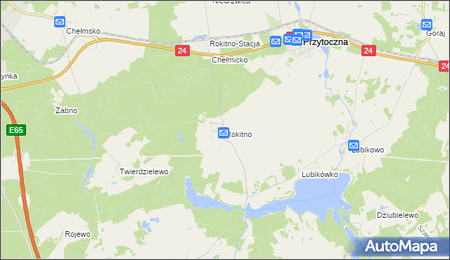 mapa Rokitno gmina Przytoczna, Rokitno gmina Przytoczna na mapie Targeo
