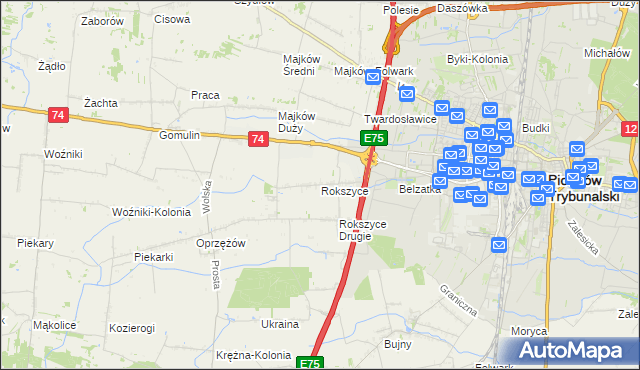 mapa Rokszyce gmina Wola Krzysztoporska, Rokszyce gmina Wola Krzysztoporska na mapie Targeo