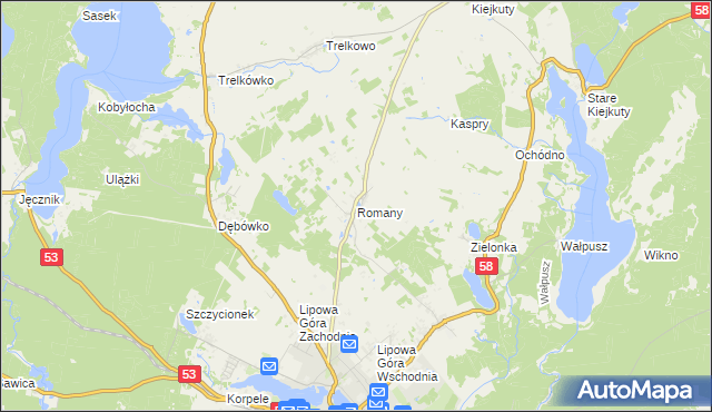 mapa Romany gmina Szczytno, Romany gmina Szczytno na mapie Targeo