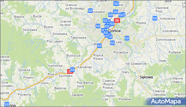 mapa Ropica Polska, Ropica Polska na mapie Targeo