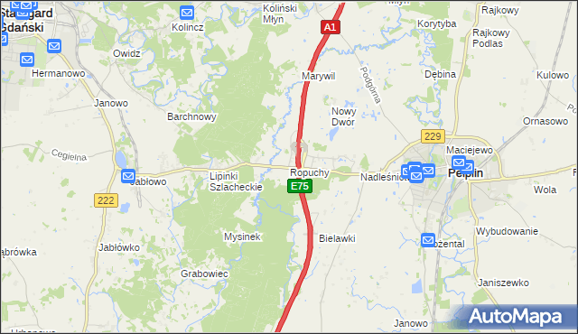 mapa Ropuchy, Ropuchy na mapie Targeo