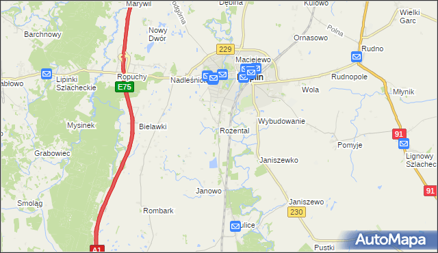 mapa Rożental gmina Pelplin, Rożental gmina Pelplin na mapie Targeo