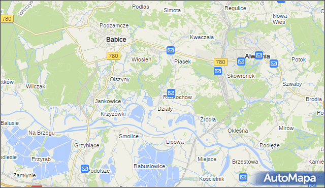mapa Rozkochów gmina Babice, Rozkochów gmina Babice na mapie Targeo