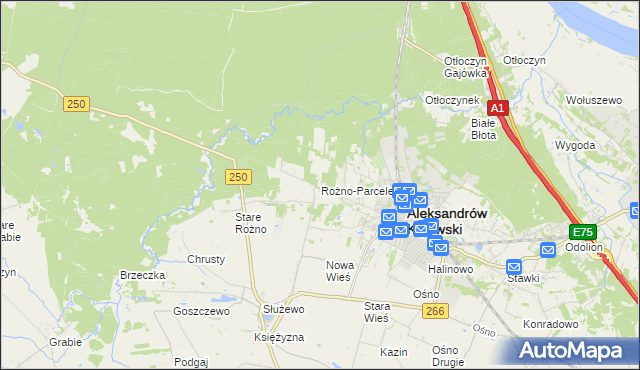 mapa Rożno-Parcele, Rożno-Parcele na mapie Targeo