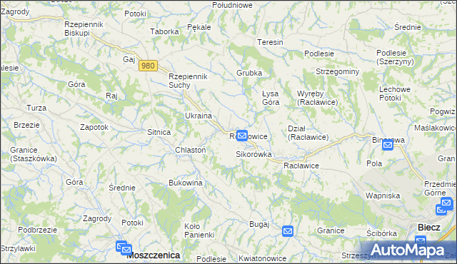 mapa Rożnowice gmina Biecz, Rożnowice gmina Biecz na mapie Targeo