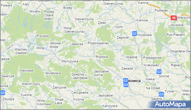 mapa Roztoka gmina Łukowica, Roztoka gmina Łukowica na mapie Targeo