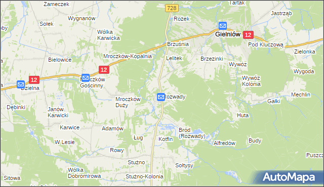 mapa Rozwady gmina Gielniów, Rozwady gmina Gielniów na mapie Targeo