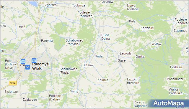 mapa Ruda gmina Radomyśl Wielki, Ruda gmina Radomyśl Wielki na mapie Targeo