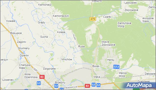 mapa Ruda gmina Sieradz, Ruda gmina Sieradz na mapie Targeo