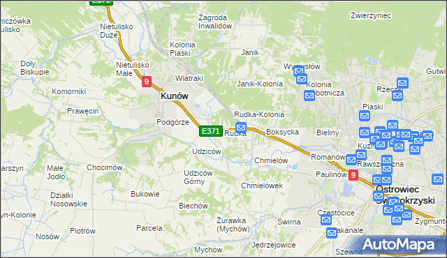 mapa Rudka gmina Kunów, Rudka gmina Kunów na mapie Targeo