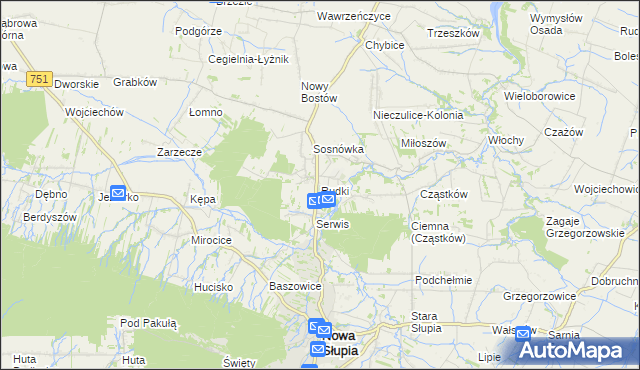 mapa Rudki gmina Nowa Słupia, Rudki gmina Nowa Słupia na mapie Targeo
