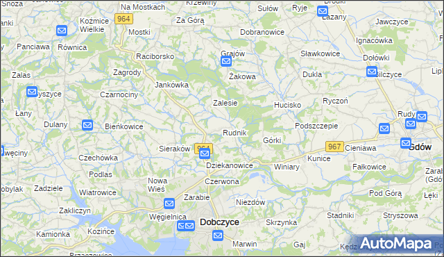 mapa Rudnik gmina Dobczyce, Rudnik gmina Dobczyce na mapie Targeo