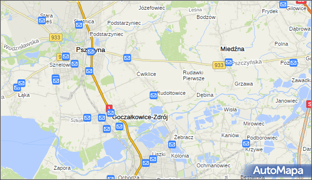 mapa Rudołtowice, Rudołtowice na mapie Targeo