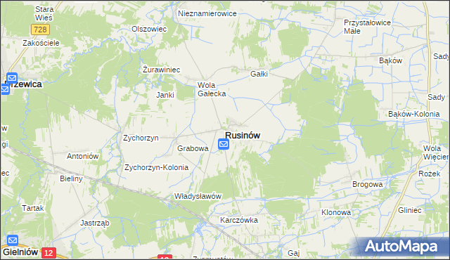 mapa Rusinów powiat przysuski, Rusinów powiat przysuski na mapie Targeo