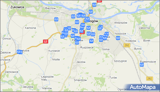 mapa Ruszowice gmina Głogów, Ruszowice gmina Głogów na mapie Targeo