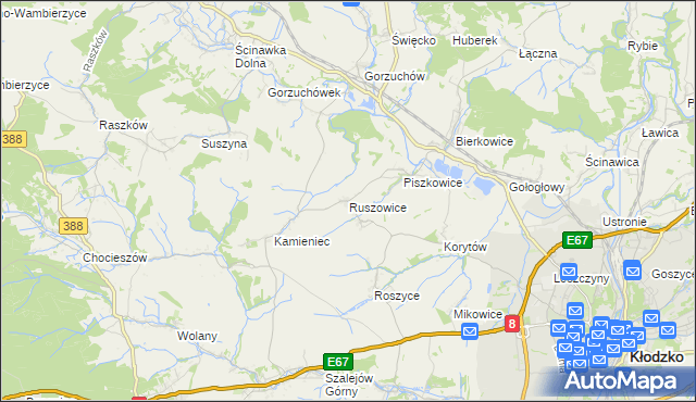 mapa Ruszowice gmina Kłodzko, Ruszowice gmina Kłodzko na mapie Targeo