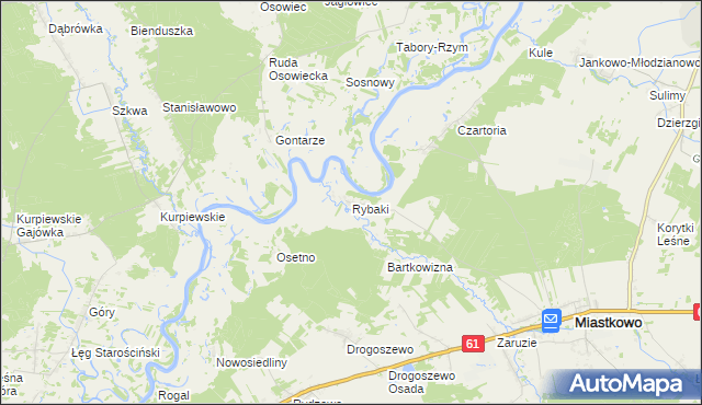 mapa Rybaki gmina Miastkowo, Rybaki gmina Miastkowo na mapie Targeo