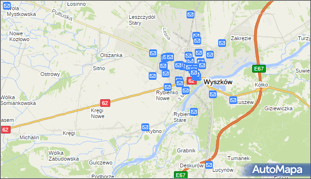 mapa Rybienko Nowe, Rybienko Nowe na mapie Targeo