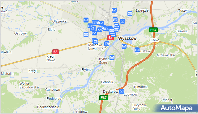 mapa Rybienko Stare, Rybienko Stare na mapie Targeo