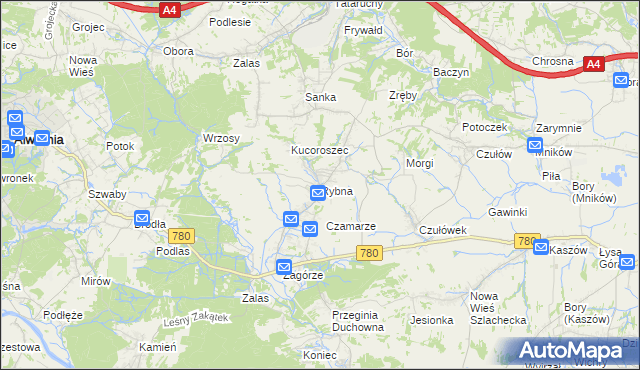 mapa Rybna gmina Czernichów, Rybna gmina Czernichów na mapie Targeo