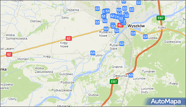 mapa Rybno gmina Wyszków, Rybno gmina Wyszków na mapie Targeo