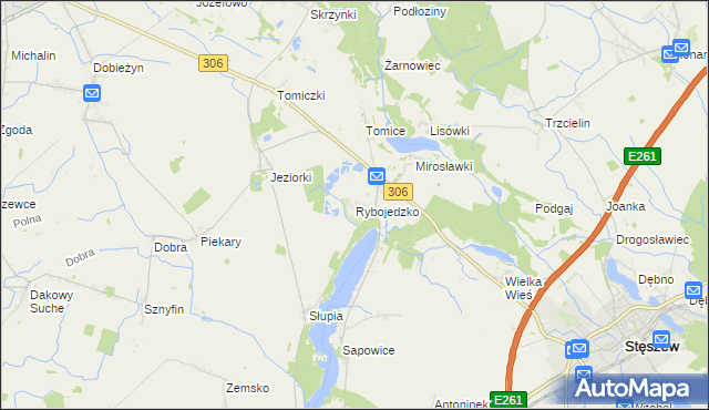 mapa Rybojedzko gmina Stęszew, Rybojedzko gmina Stęszew na mapie Targeo