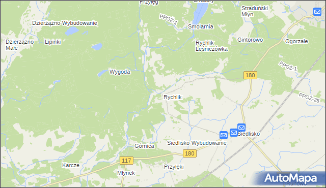 mapa Rychlik gmina Trzcianka, Rychlik gmina Trzcianka na mapie Targeo