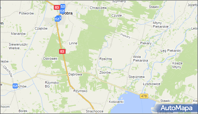 mapa Rzechta gmina Dobra, Rzechta gmina Dobra na mapie Targeo