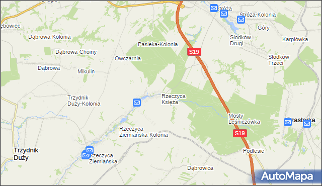 mapa Rzeczyca Księża, Rzeczyca Księża na mapie Targeo