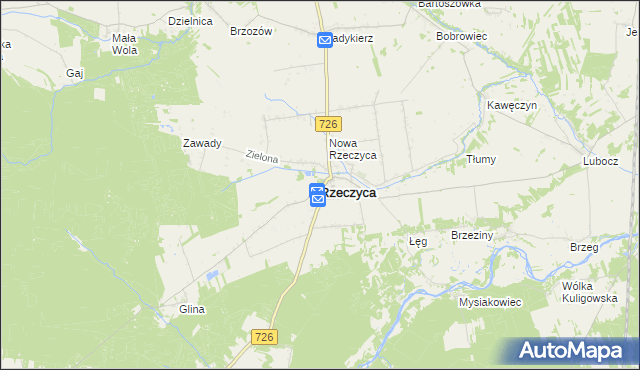 mapa Rzeczyca powiat tomaszowski, Rzeczyca powiat tomaszowski na mapie Targeo
