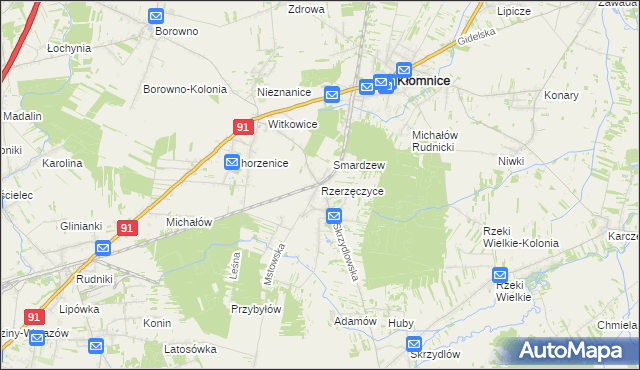 mapa Rzerzęczyce, Rzerzęczyce na mapie Targeo