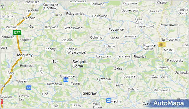 mapa Rzeszotary gmina Świątniki Górne, Rzeszotary gmina Świątniki Górne na mapie Targeo