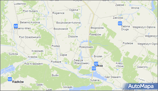 mapa Rzeszówek gmina Oksa, Rzeszówek gmina Oksa na mapie Targeo