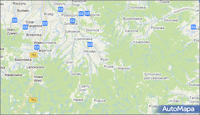 mapa Rzyki, Rzyki na mapie Targeo