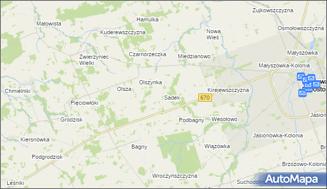 mapa Sadek gmina Dąbrowa Białostocka, Sadek gmina Dąbrowa Białostocka na mapie Targeo
