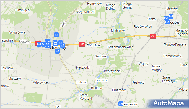 mapa Sadowa gmina Brzeziny, Sadowa gmina Brzeziny na mapie Targeo