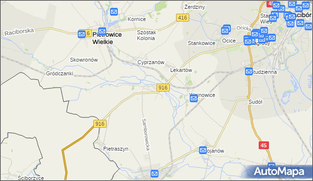 mapa Samborowice gmina Pietrowice Wielkie, Samborowice gmina Pietrowice Wielkie na mapie Targeo