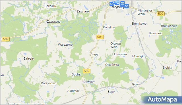 mapa Sąpy gmina Młynary, Sąpy gmina Młynary na mapie Targeo