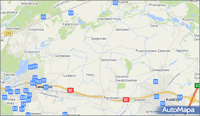 mapa Sarbinowo gmina Swarzędz, Sarbinowo gmina Swarzędz na mapie Targeo