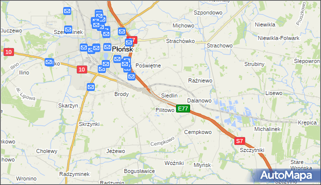 mapa Siedlin, Siedlin na mapie Targeo
