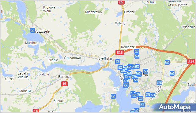mapa Siedliska gmina Ełk, Siedliska gmina Ełk na mapie Targeo