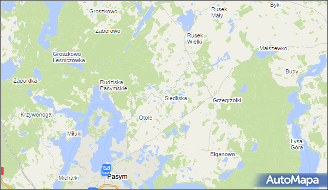 mapa Siedliska gmina Pasym, Siedliska gmina Pasym na mapie Targeo