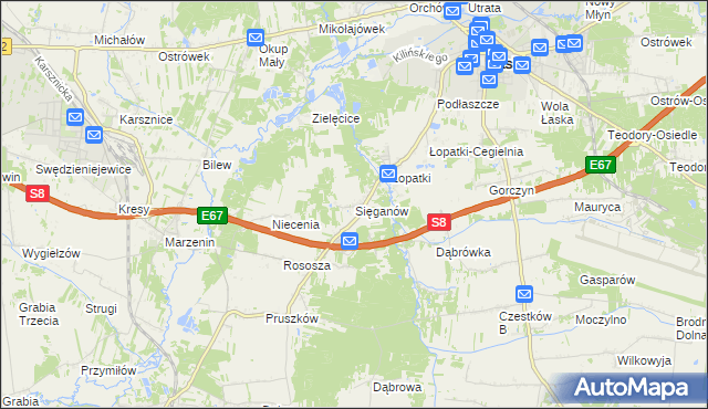 mapa Sięganów, Sięganów na mapie Targeo
