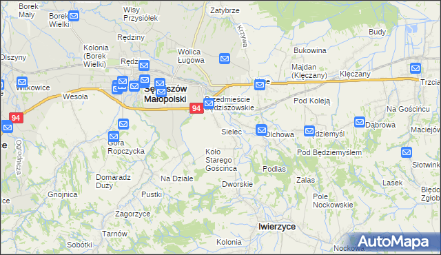 mapa Sielec gmina Iwierzyce, Sielec gmina Iwierzyce na mapie Targeo