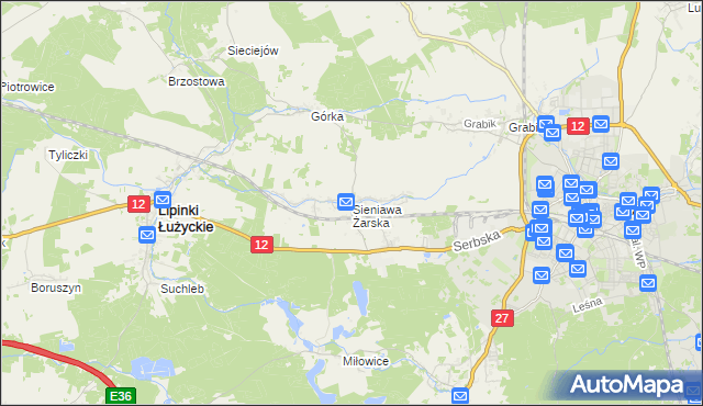 mapa Sieniawa Żarska, Sieniawa Żarska na mapie Targeo